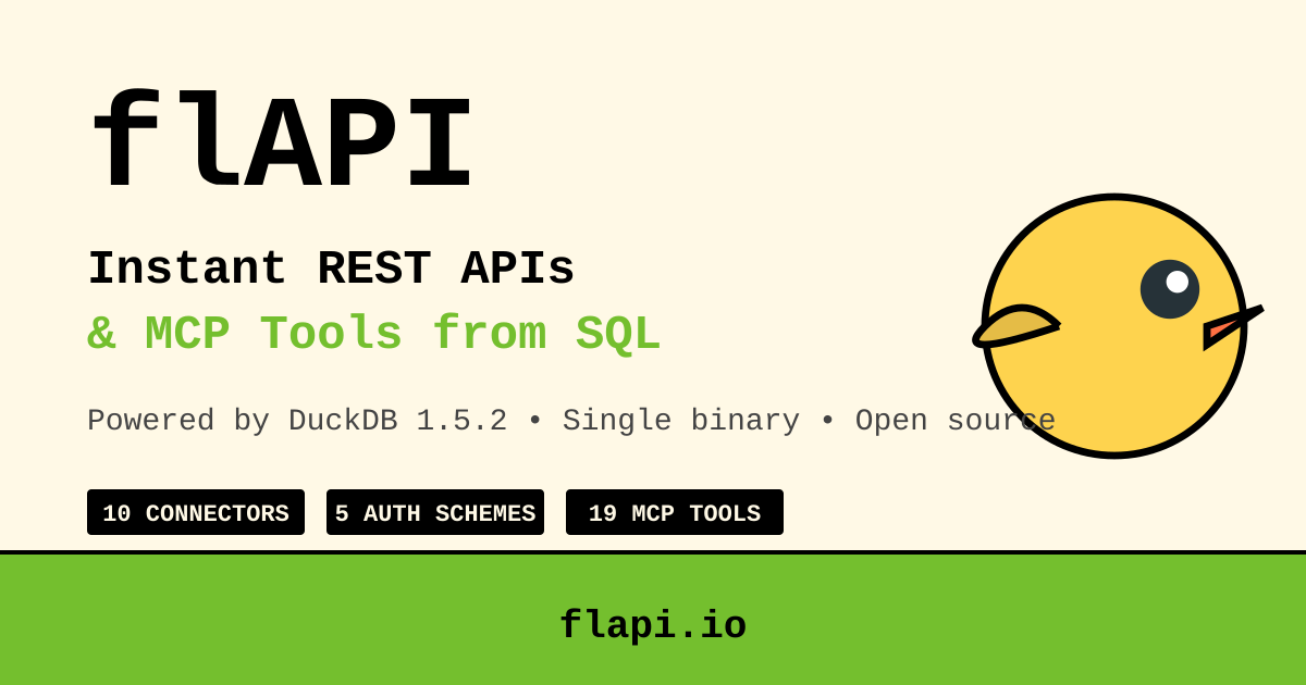 flAPI — Instant REST APIs & MCP Tools from SQL on DuckDB